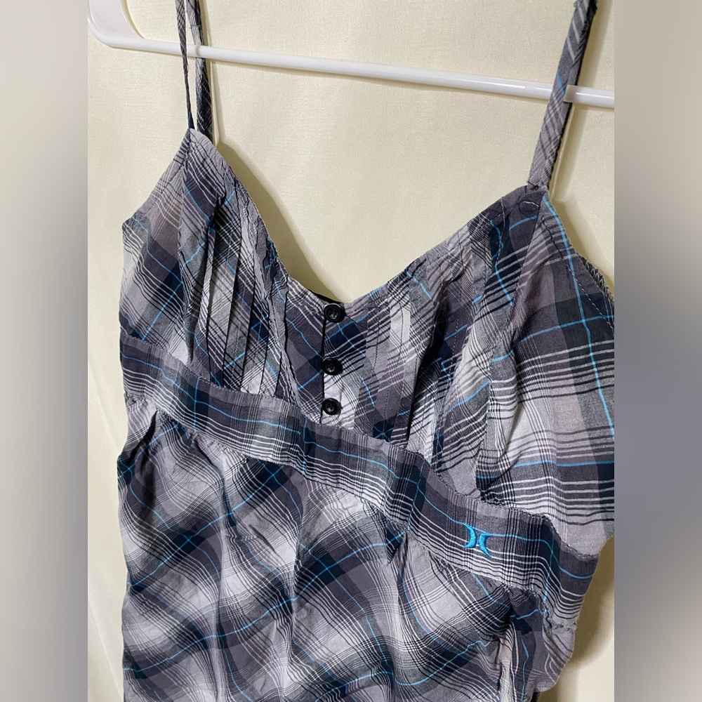 Hurley Y2K Plaid Babydoll Camisole Top/ Tank Top w/ Buttons - Picture 2 of 5